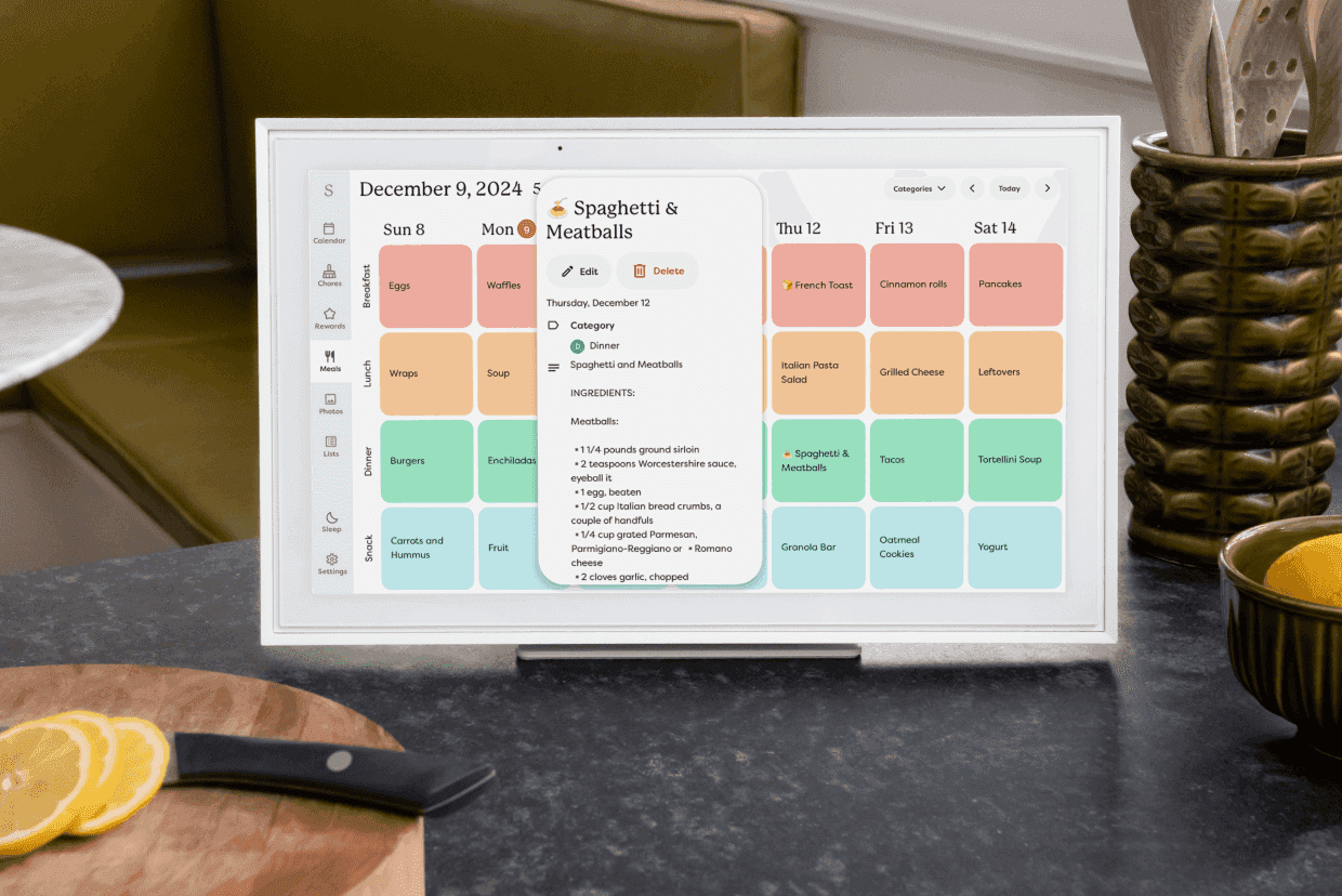 Meals planned on a skylight calendar for the week